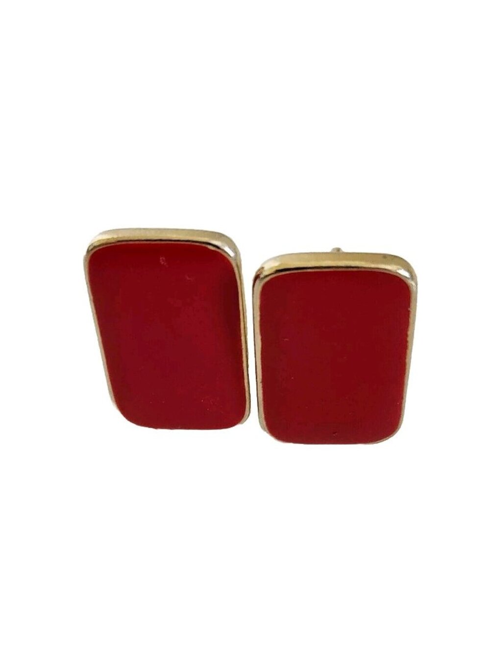 Vintage Signed GOLDETTE Red Enamel Screw Back Earrings 1 5/8" X 1.5"